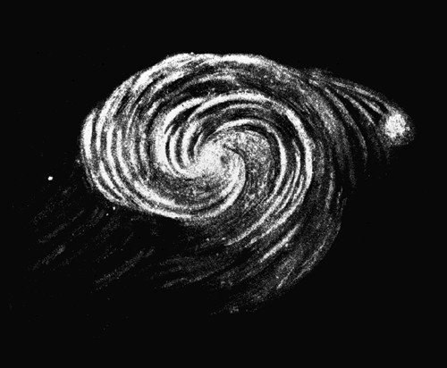 Lord Rosse, drawing of the Whirlpool nebula M51, 1845